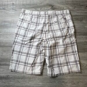 Vurt Plaid Shorts Mens‎ 36 White Brown Cotton Flat Front Casual Check Q71
